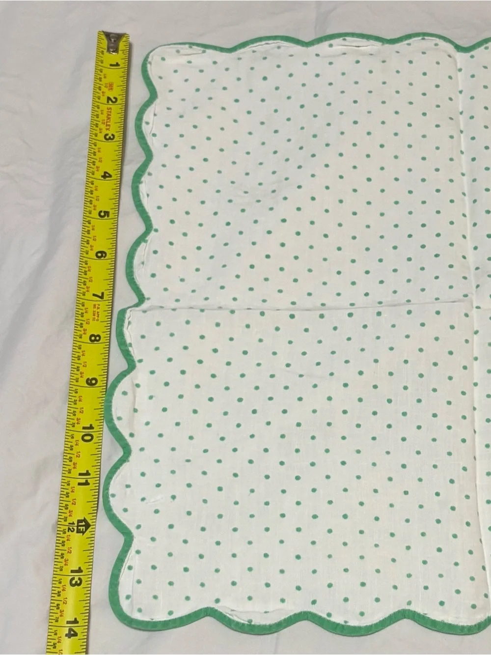 Vtg D Porthault White & Green Polka Dots Design Lin 100% Flax Placemat Napkin